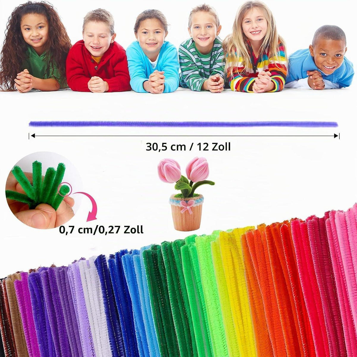 300 Pfeifenputzer Bunt zum Basteln – 20 Farben, 30cm