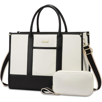 Laptoptasche Damen 15,6 Zoll, wasserdicht, Arbeitstasche, beige+schwarz