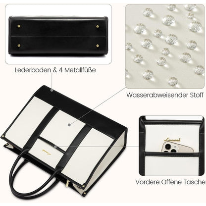 Laptoptasche Damen 15,6 Zoll, wasserdicht, Arbeitstasche, beige+schwarz