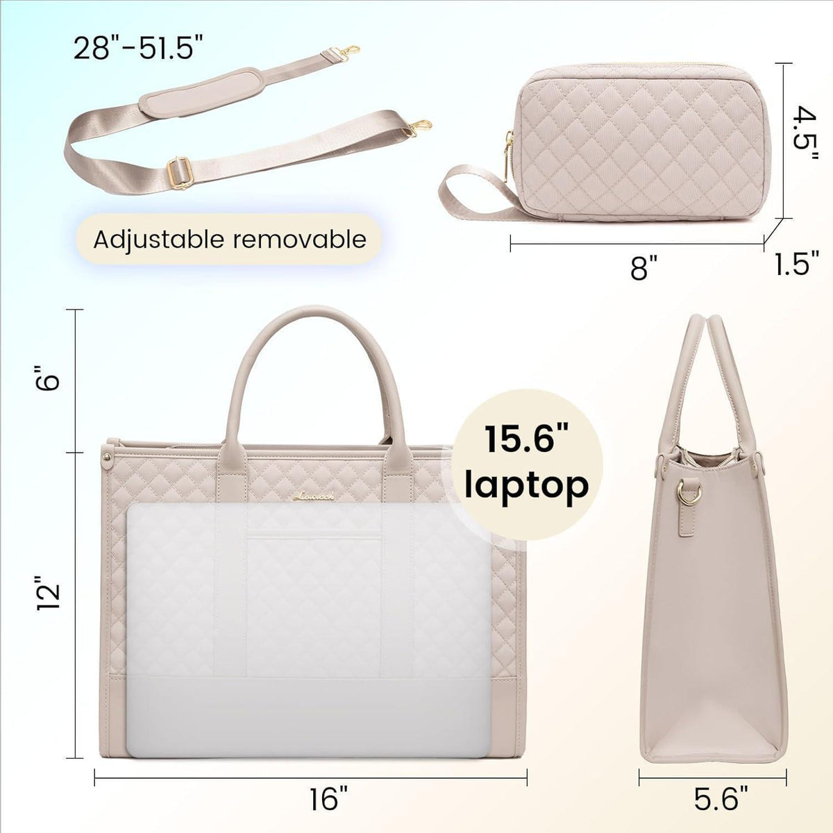 Laptoptasche Damen 15,6 Zoll, wasserabweisend, mit Schultergurt, grau-rosa