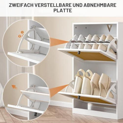 Weißer Schuhschrank mit 2 Klappschubladen – Platzsparende Schuhaufbewahrung