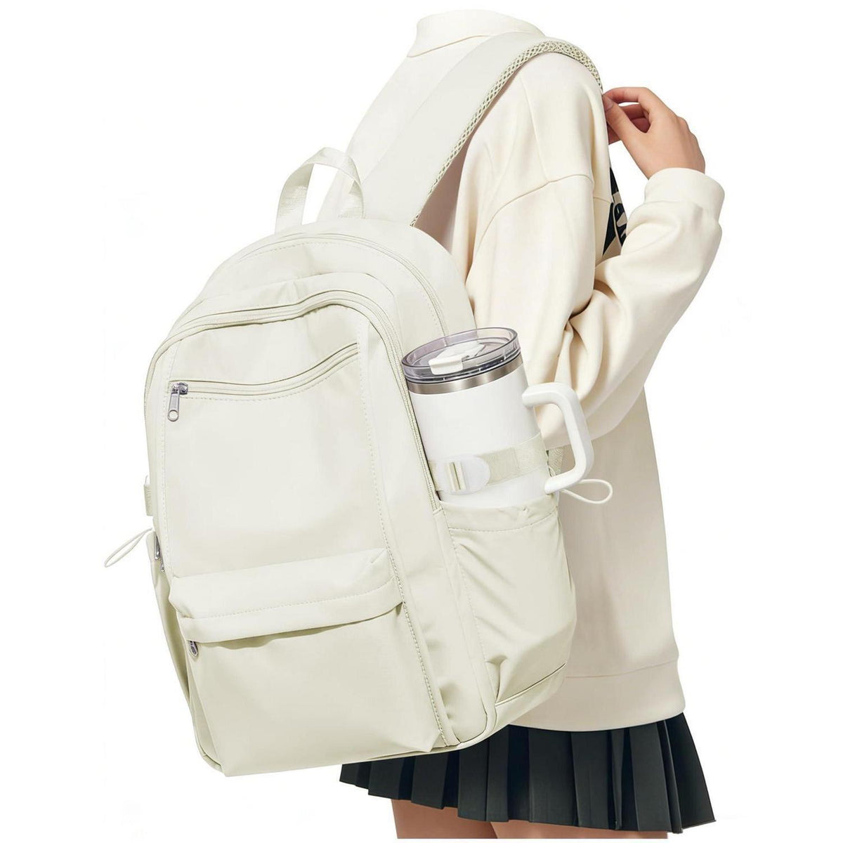 Schulrucksack für Teenager Mädchen – Beige School Bag 24L