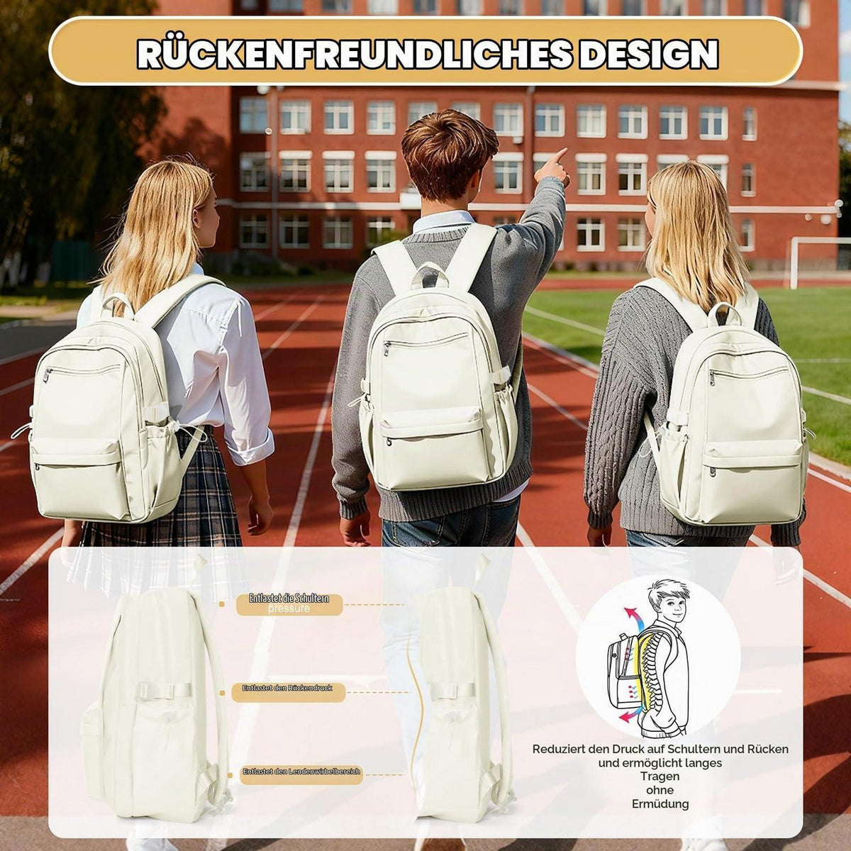 Schulrucksack für Teenager Mädchen – Beige School Bag 24L