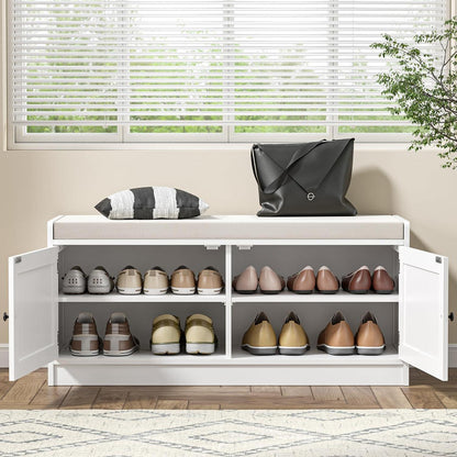 Schuhbank mit Sitzfläche & Stauraum – Weißes Holzregal für Flur