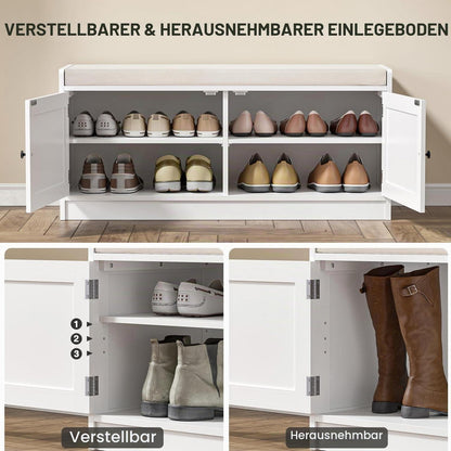 Schuhbank mit Sitzfläche & Stauraum – Weißes Holzregal für Flur