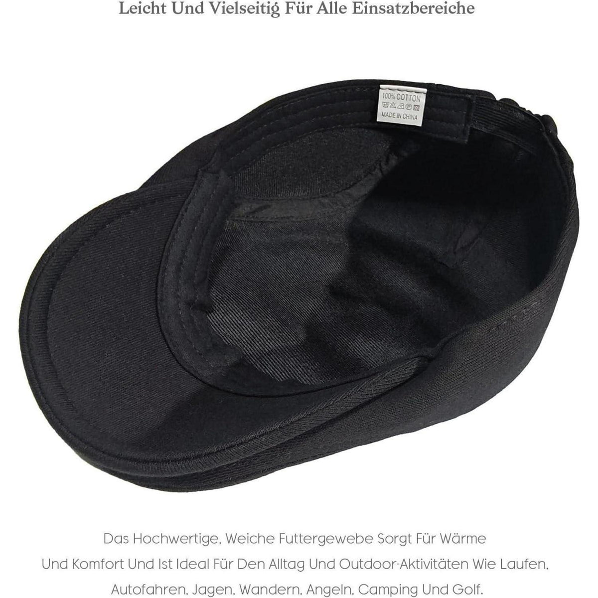 Schiebermütze Herren Baumwolle mit Gummizug – Schwarz