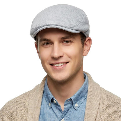 Baumwoll Schiebermütze Herren – Flatcap Newsboy Cap Grau