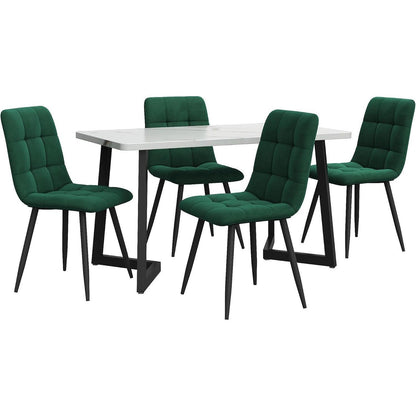 Esstisch Set 117cm mit 4 Samtstühlen Dunkelgrün