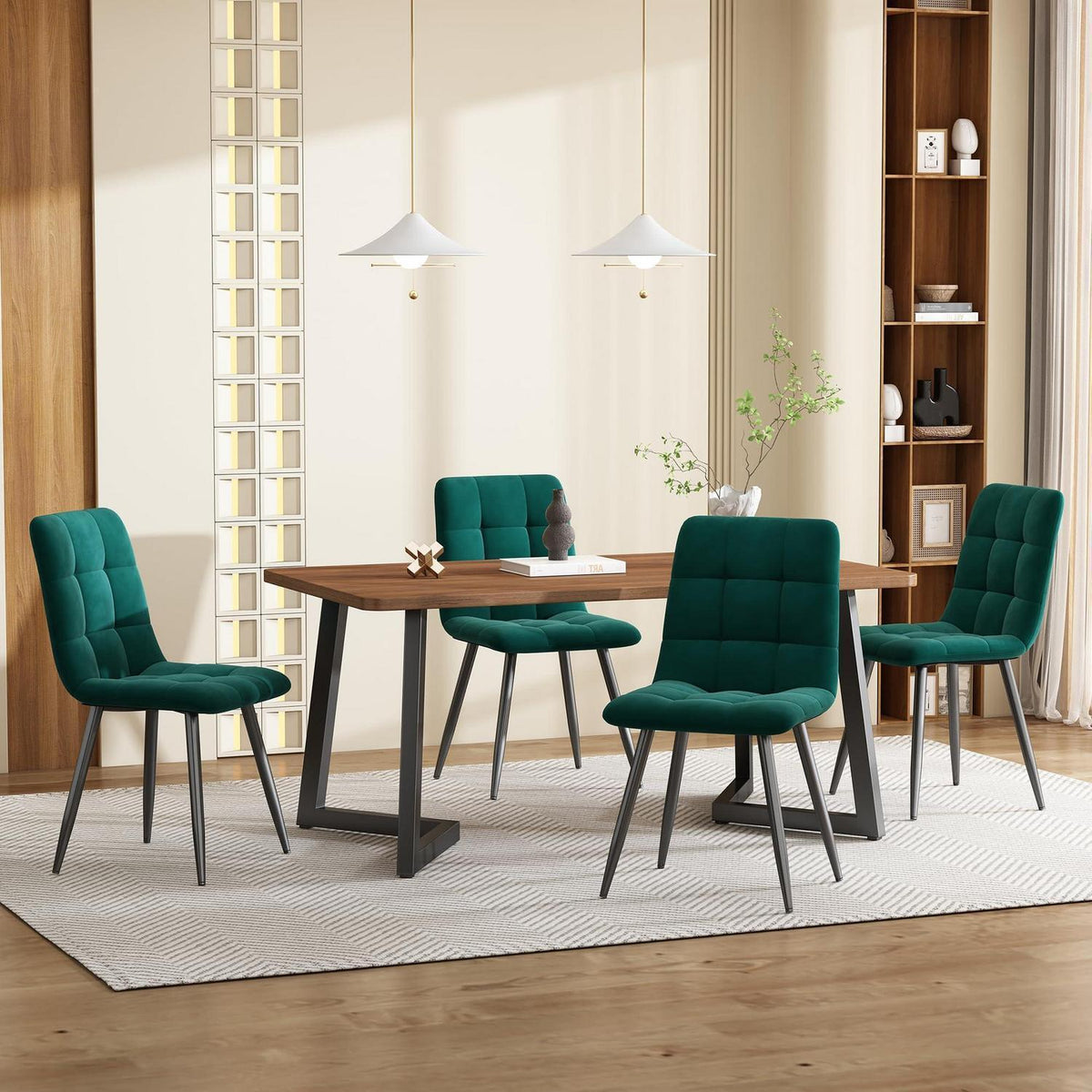 Essgruppe 5-tlg. Modern mit Samtstühlen in Walnuss