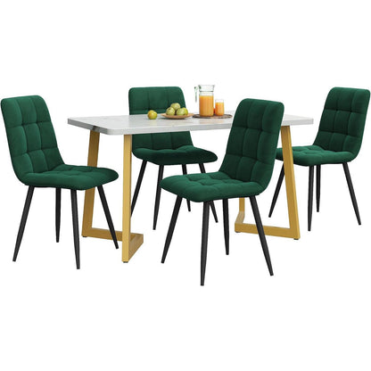 Esstisch Set 117cm mit 4 Samtstühlen Dunkelgrün