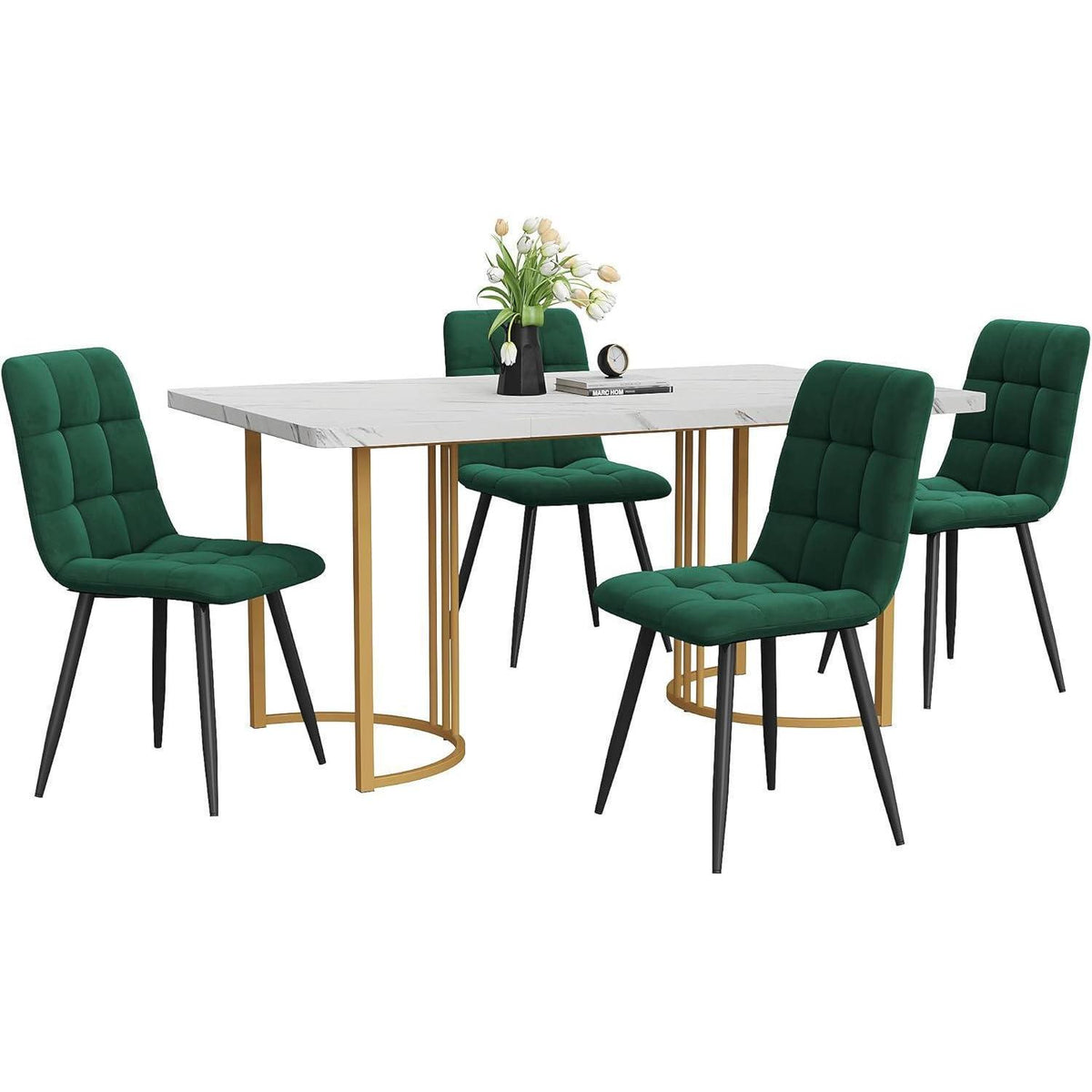 Essgruppe 5-tlg. Modernes Esszimmer-Set mit Samtstühlen