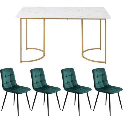 Essgruppe 5-tlg. Modernes Esszimmer-Set mit Samtstühlen