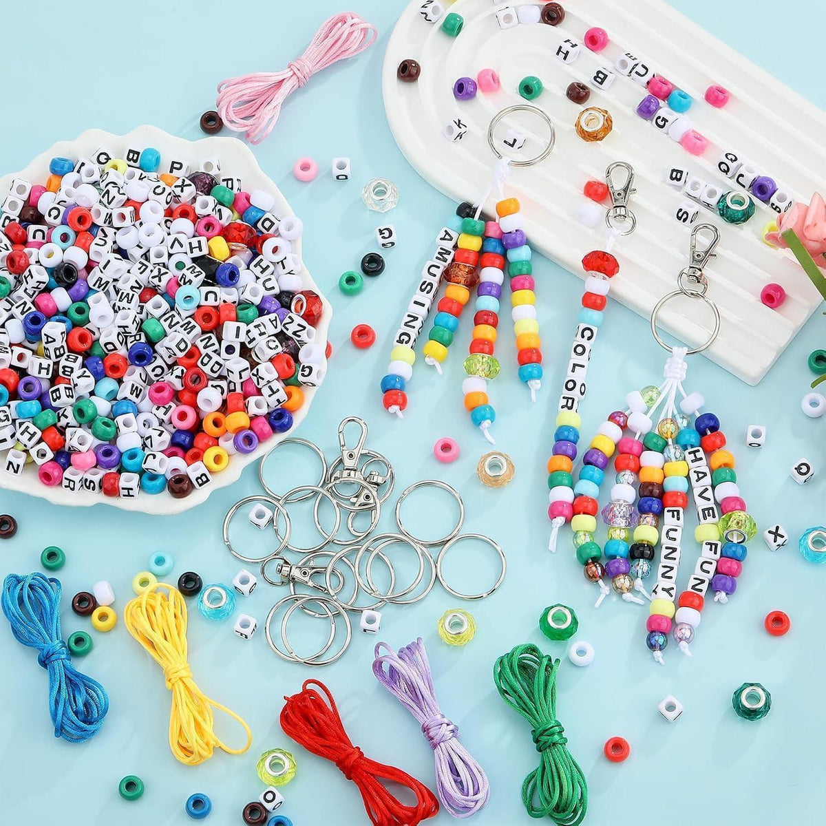 Perlen Schmuck Set DIY Schlüsselanhänger Basteln 750 Teile