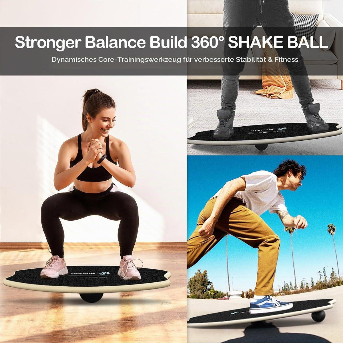 Balance Board Holz mit Rolle & Ball – Fitness & Yoga