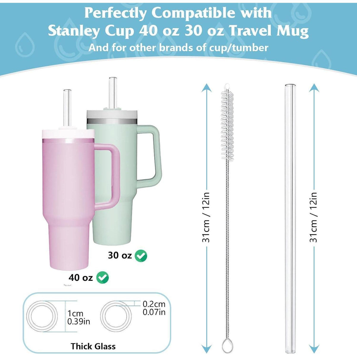 Glasstrohhalme 31cm – 10er Set für Stanley Cup & mehr