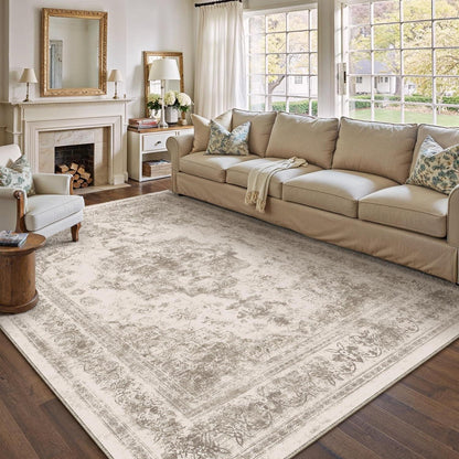 Vintage Teppich Beige 300x400cm Waschbar – Wohnzimmerteppich