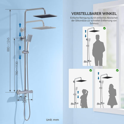 Thermostat-Duschsystem mit Regendusche & Verbrühschutz