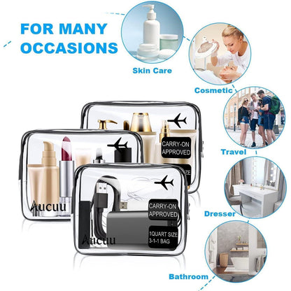 Transparente Kulturtasche 3er Set, wasserdicht, TSA-zugelassen