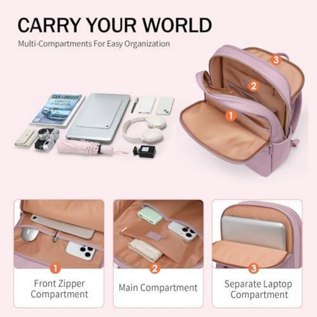 Laptop Rucksack Damen 15.6 Zoll Rosa Lila – Casual Daypack für Arbeit & Reisen