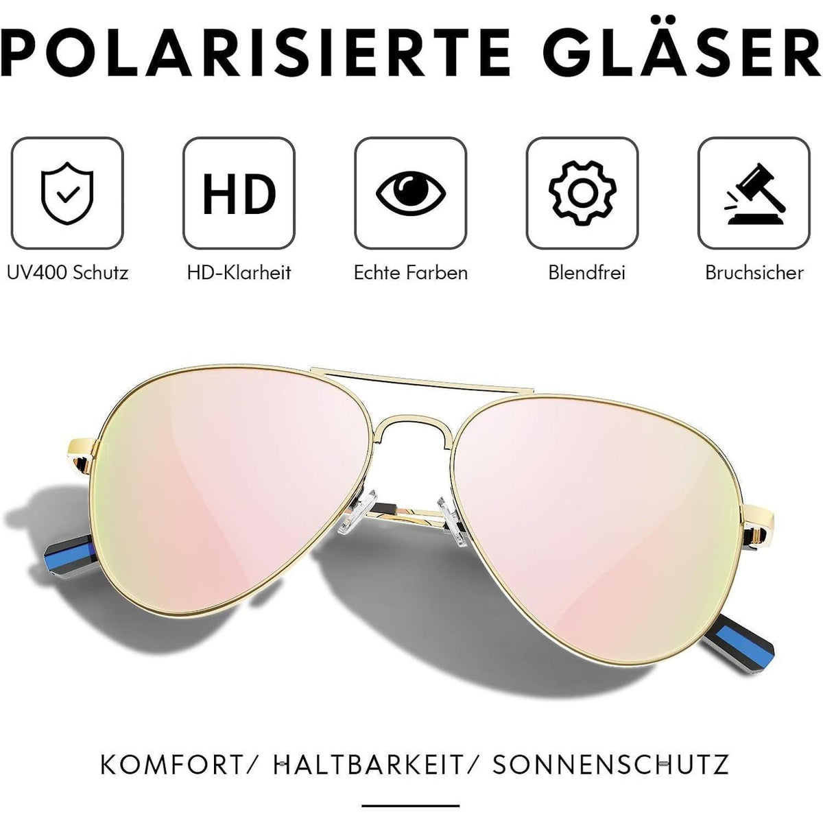 Piloten Sonnenbrille Herren Damen Polarisiert Metall Retro UV400