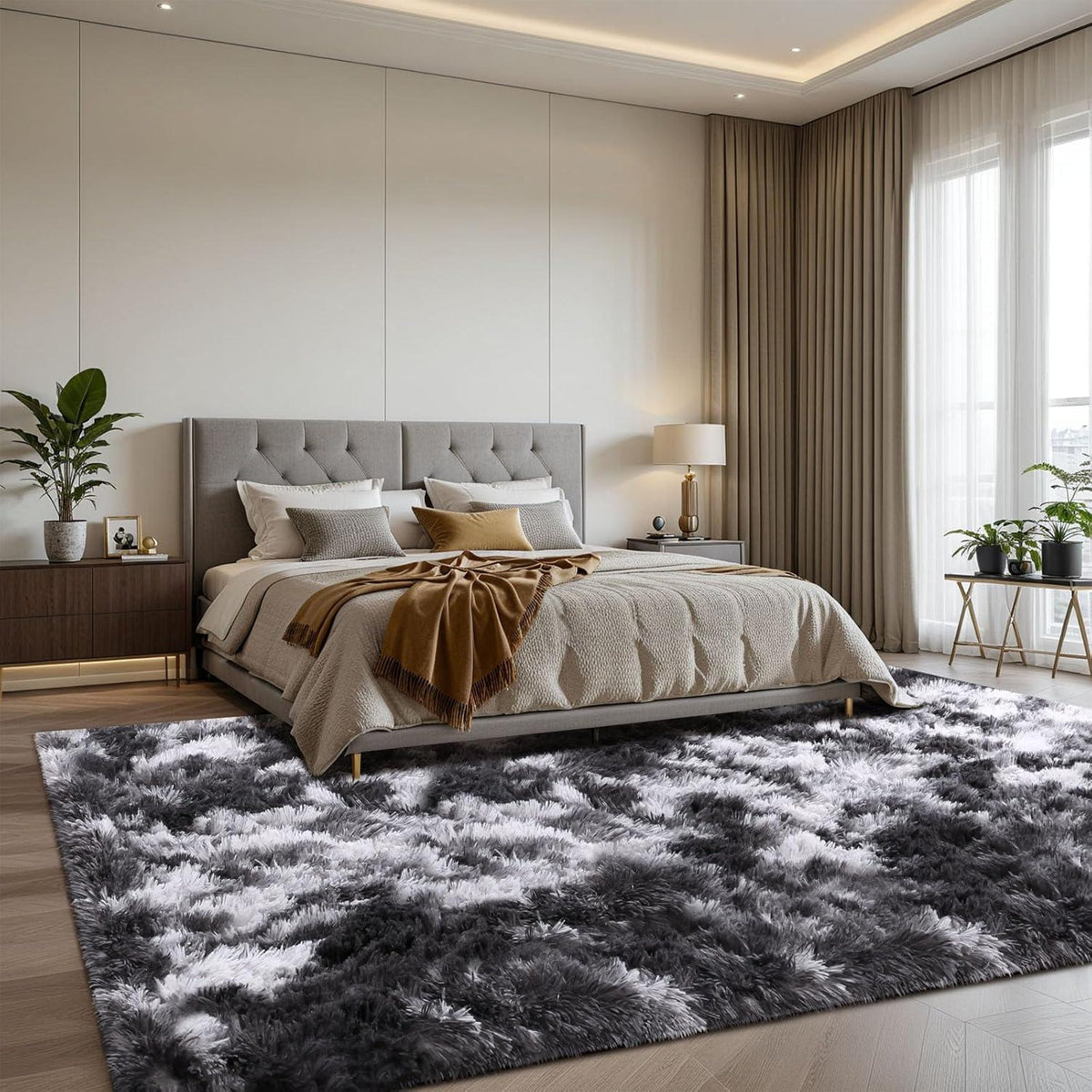 Hochflor Teppich Grau 160x230 – Waschbarer Shaggy Wohnzimmer Teppich