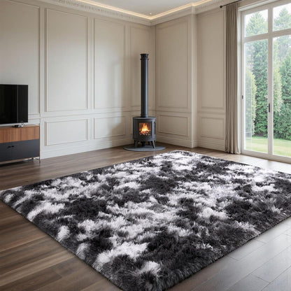 Hochflor Teppich Grau 160x230 – Waschbarer Shaggy Wohnzimmer Teppich