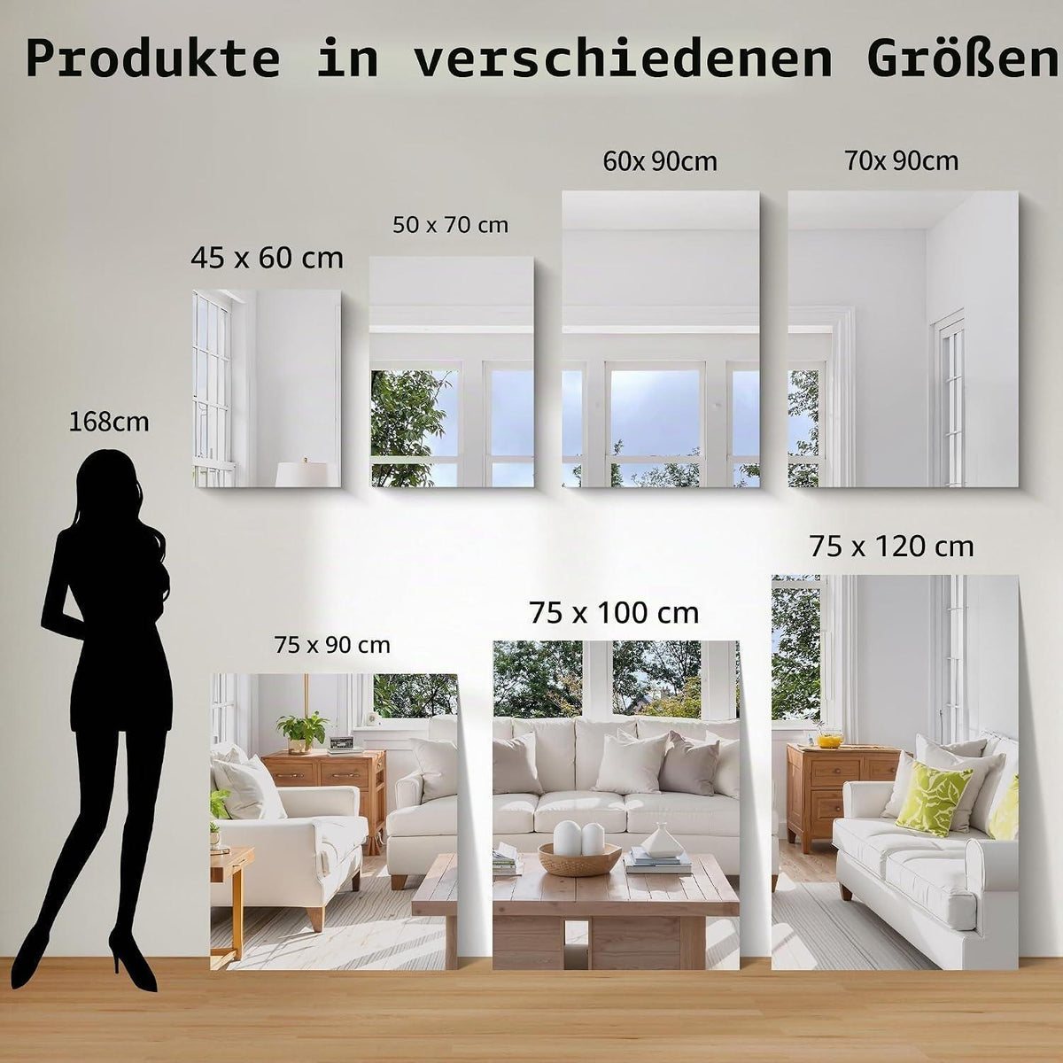 Rahmenloser Wandspiegel 120x75 cm – Badezimmer Spiegel mit Explosionsschutz