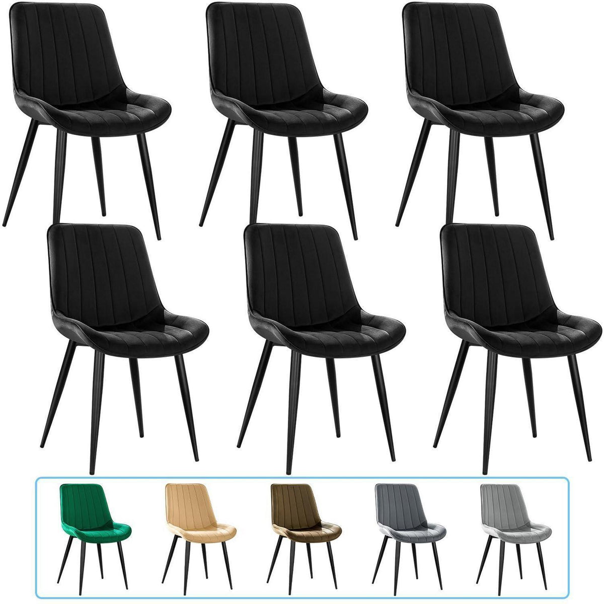 Samt Esszimmerstühle 6er Set mit Metallbeinen Schwarz