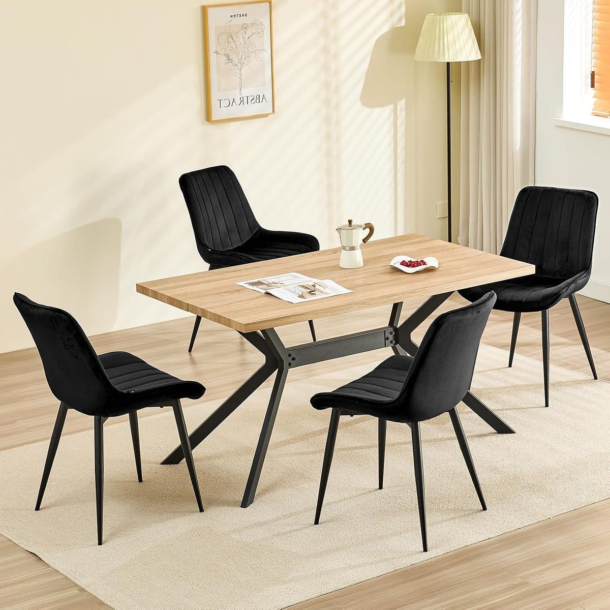 Samt Esszimmerstühle 6er Set mit Metallbeinen Schwarz