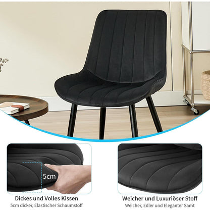 Samt Esszimmerstühle 6er Set mit Metallbeinen Schwarz