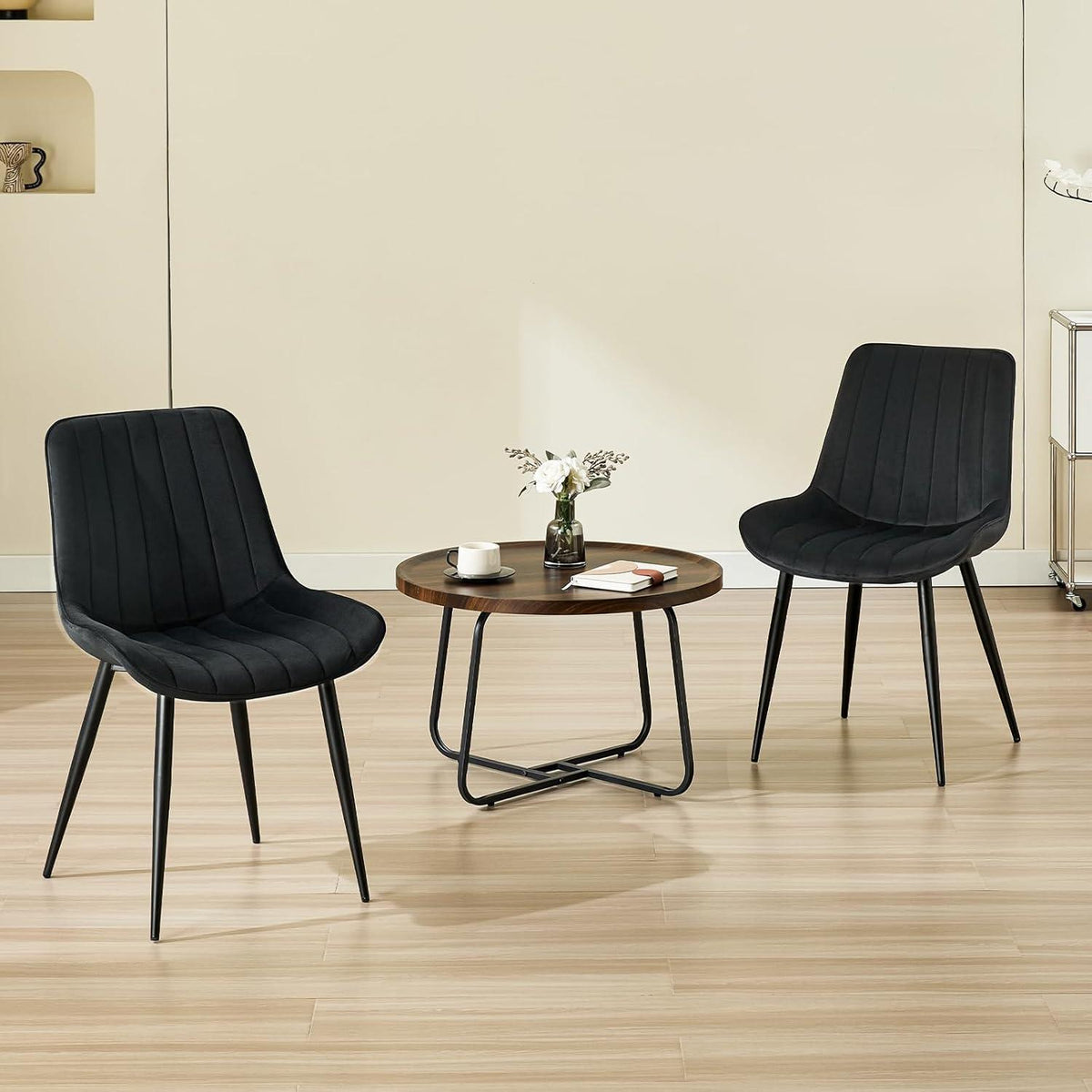 Samt Esszimmerstühle 6er Set mit Metallbeinen Schwarz