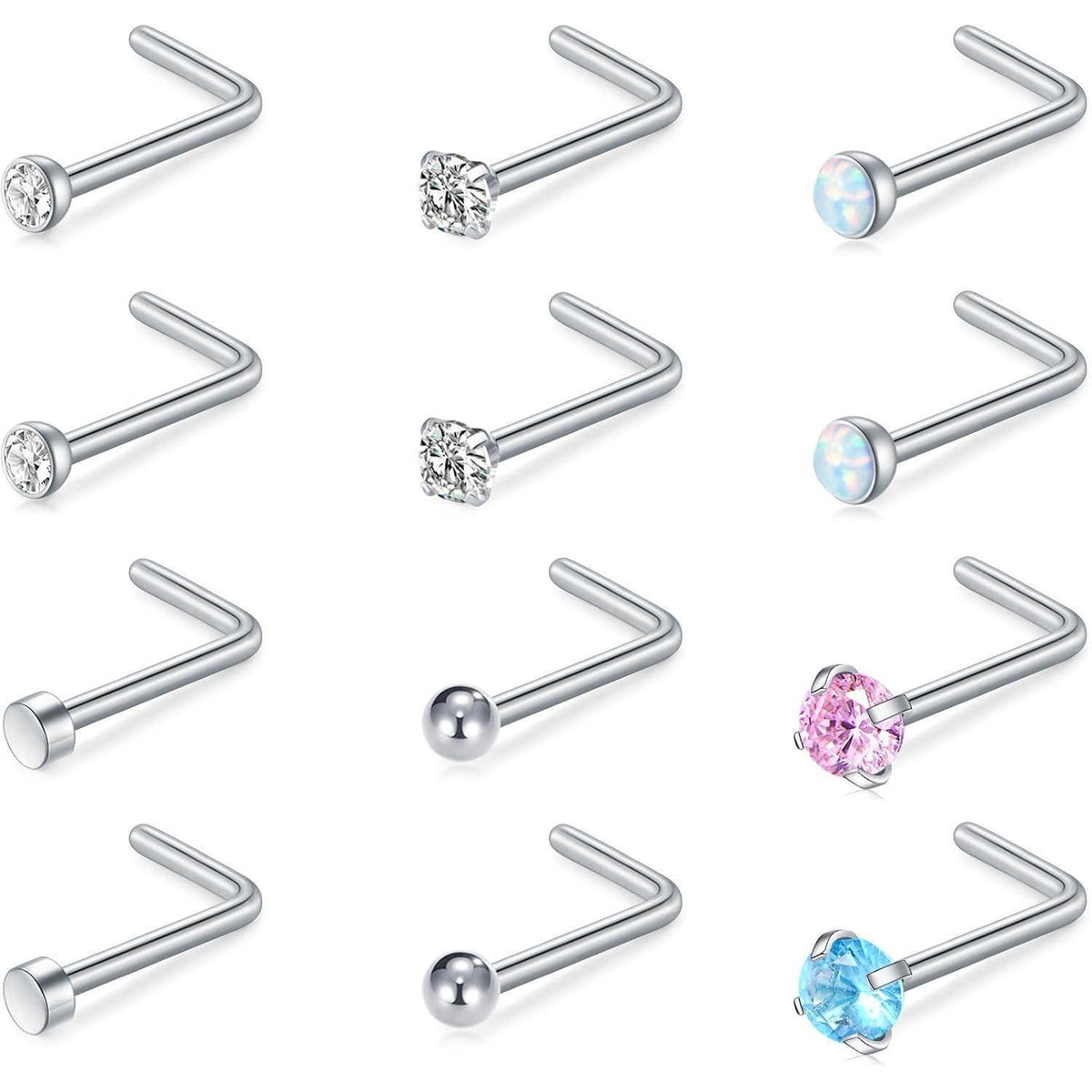 Nasenpiercing Stecker L-Form Edelstahl 20G 12 Stück
