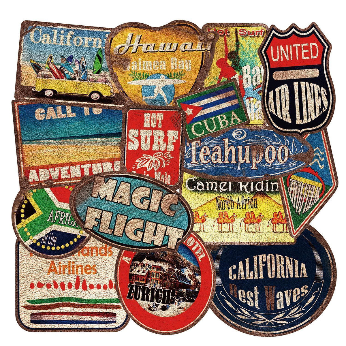 Retro Vintage Reise Aufkleber Set – 36 Stück für Koffer & Co.