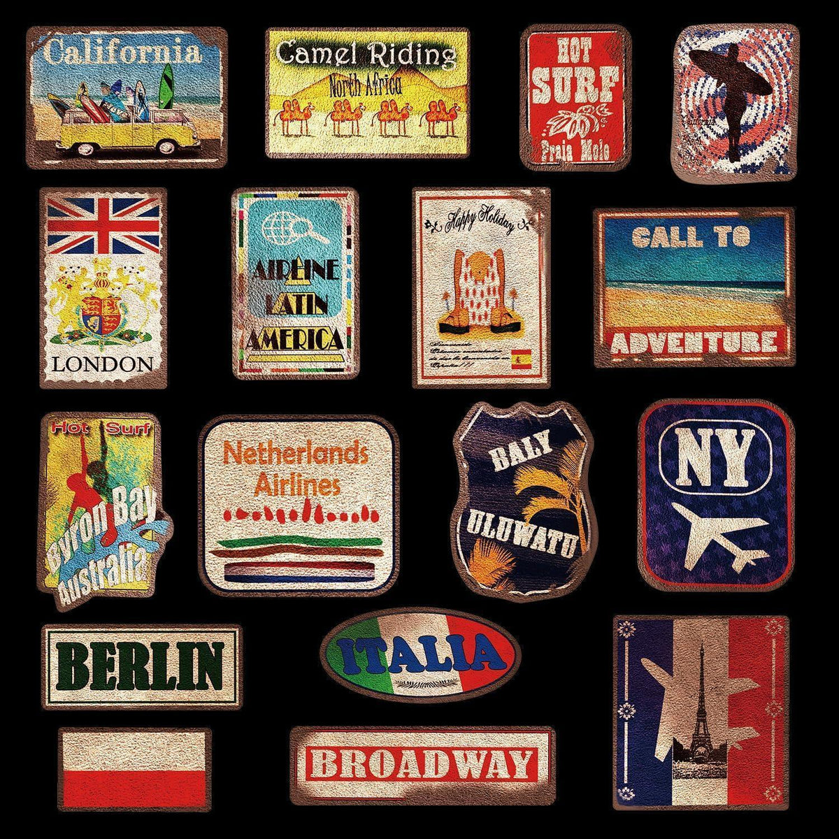 Retro Vintage Reise Aufkleber Set – 36 Stück für Koffer & Co.