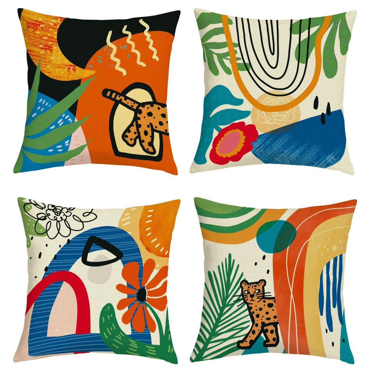 4er Set Kissenbezüge 40x40 Boho Geometrisch Blumenmuster