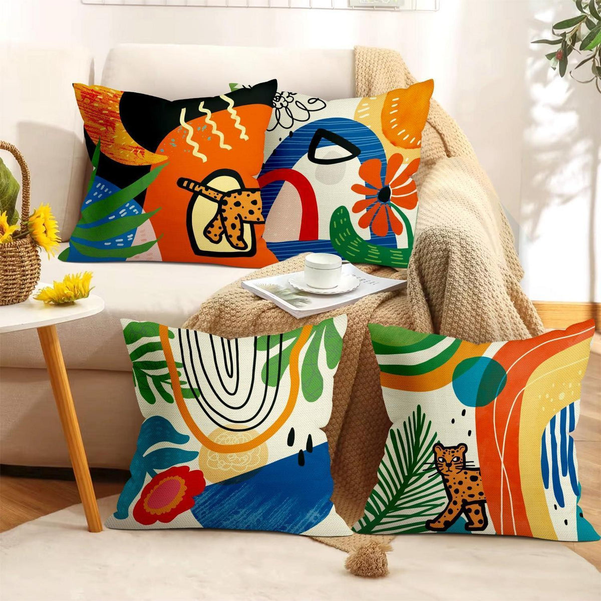 4er Set Kissenbezüge 40x40 Boho Geometrisch Blumenmuster