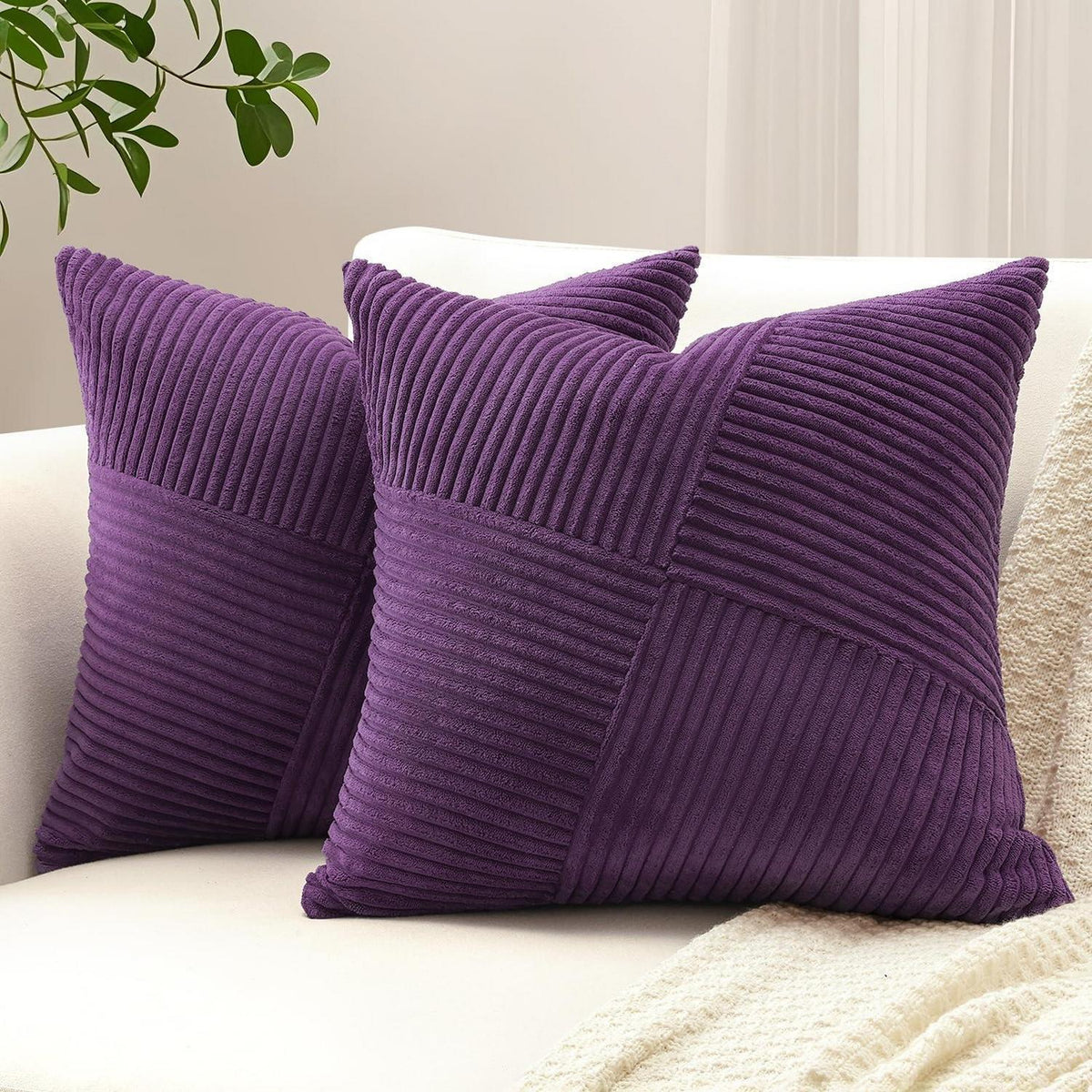 Cord Kissenbezug Violett 60x60 cm - 2er Set gestreift