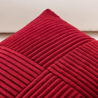 Cord Kissenbezug 2er Set, Dunkelrot, 30x50 cm – Kreuz Streifen Muster