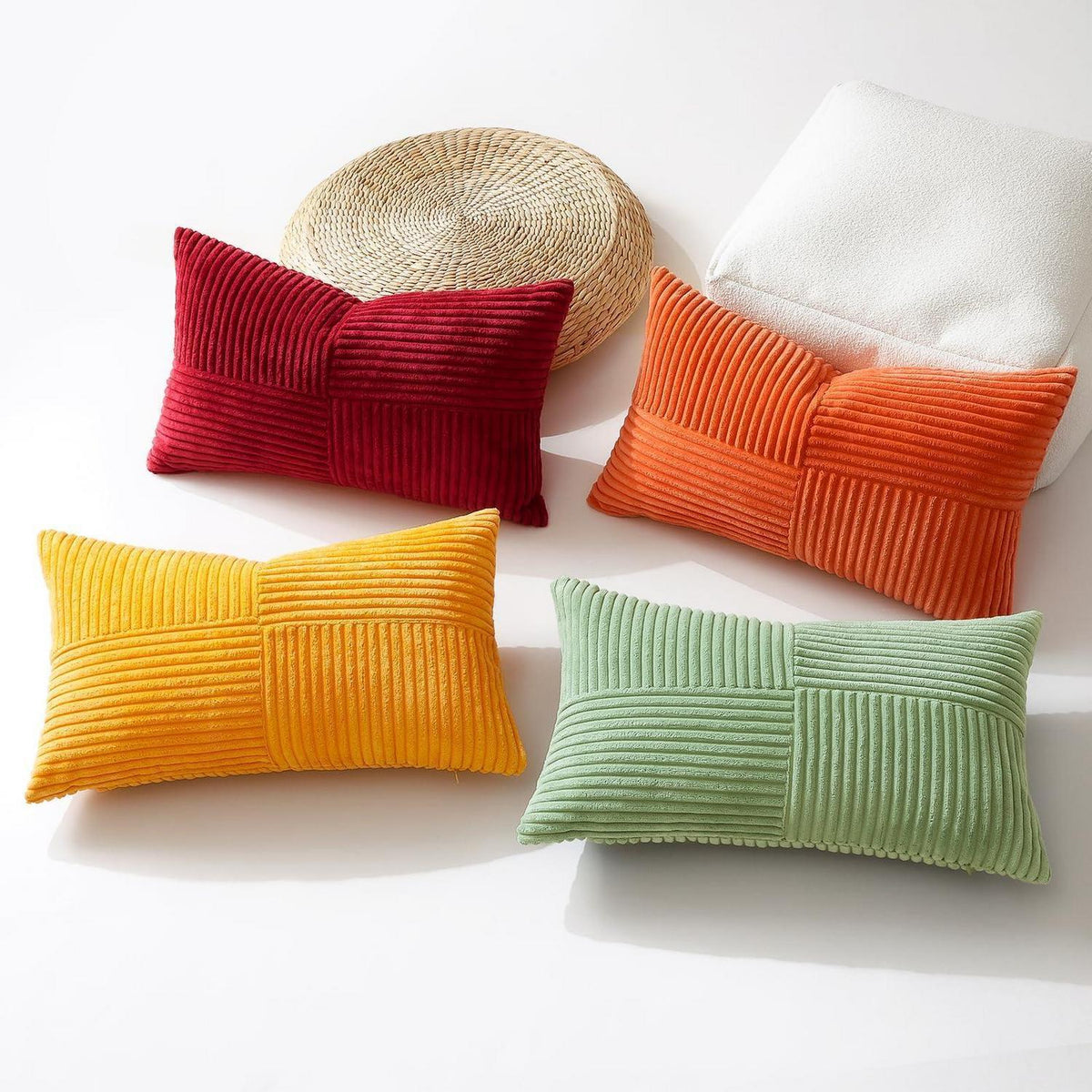 Cord Kissenbezug 2er Set, Dunkelrot, 30x50 cm – Kreuz Streifen Muster