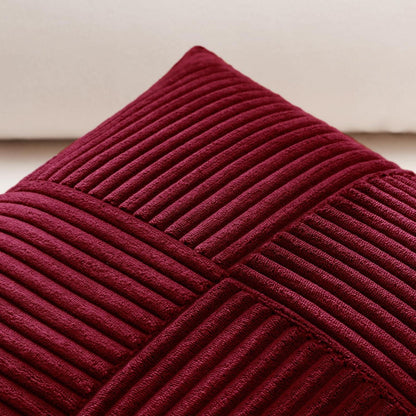Cord Kissenbezug 2er Set, Kreuz Streifen, Burgund 45x45 cm