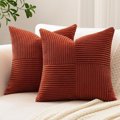 Cord Kissenbezug 50x50 cm Dunkelrost - 2er Set gestreift
