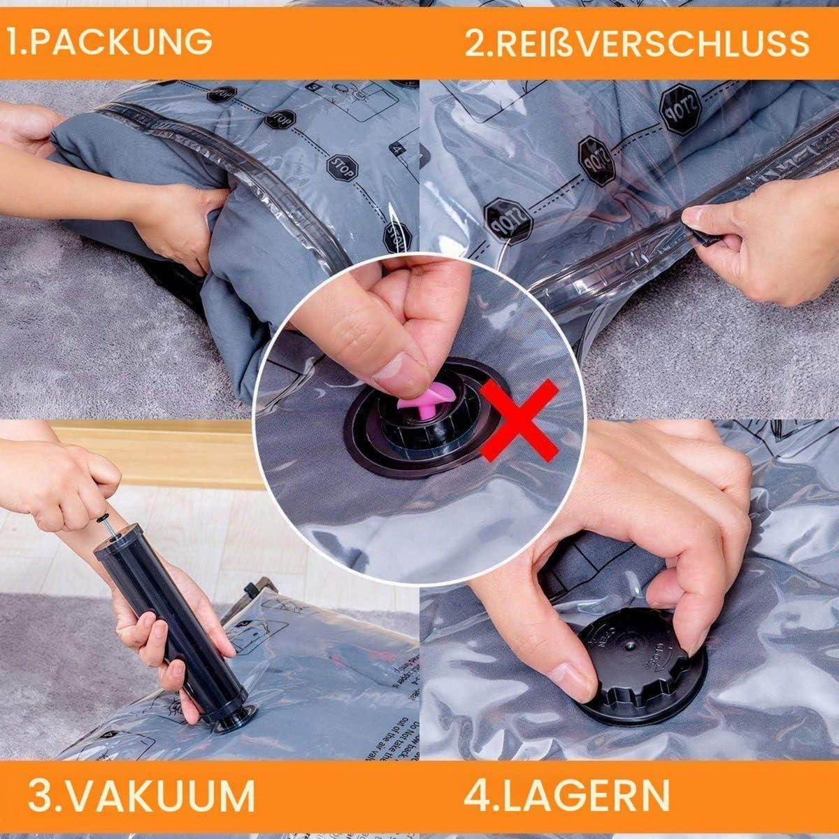 Vakuumbeutel Set mit Pumpe – Platzsparende Aufbewahrung für Kleidung & Bettwäsche