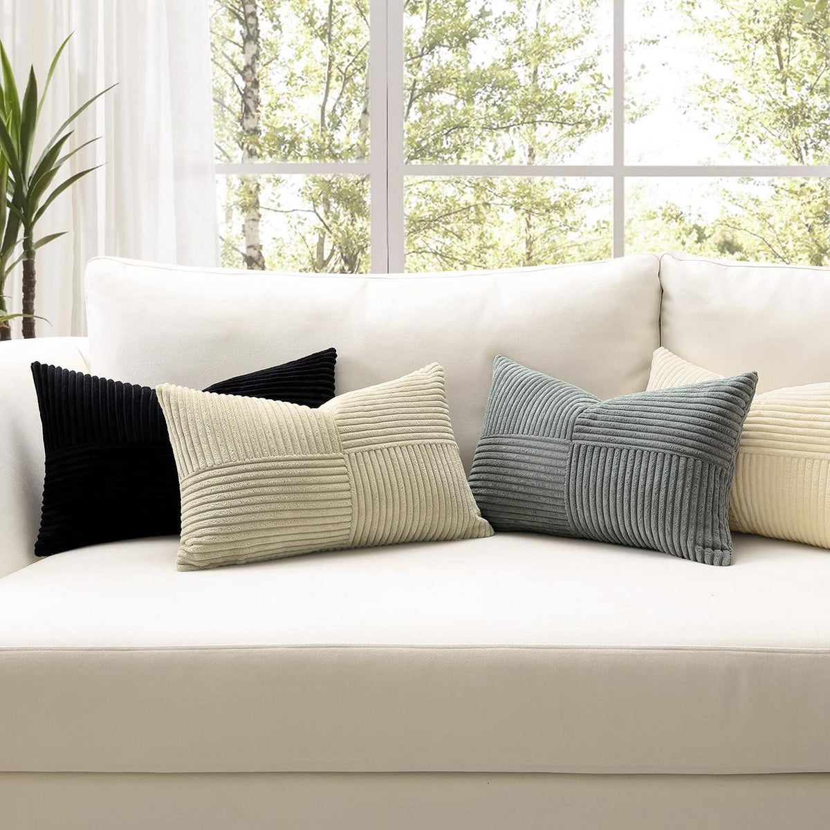 Cord Kissenbezug 40x60 cm, 2er Set, Taupe, Kreuz Streifen