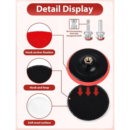 100mm Polieraufsatz Set für Winkelschleifer, 6x Wolle & Schwamm, mit Griff