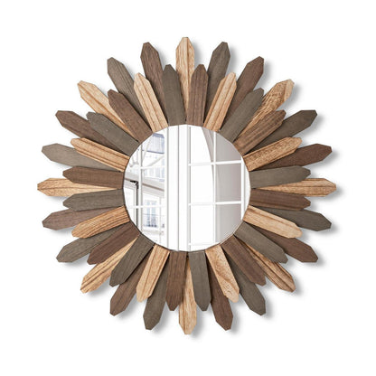 Rustikaler Wandspiegel Holz Sonnenschliff Boho 53 cm