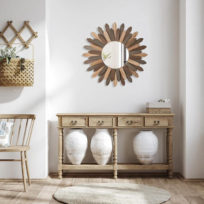Rustikaler Wandspiegel Holz Sonnenschliff Boho 53 cm