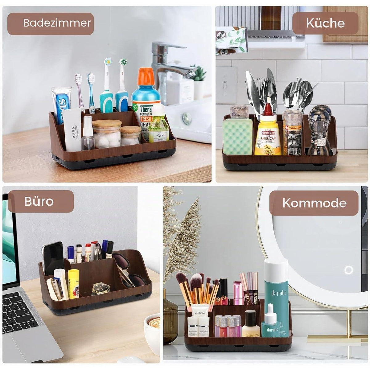 Zahnbürstenhalter Badezimmer Organizer mit 7 Slots – Braun