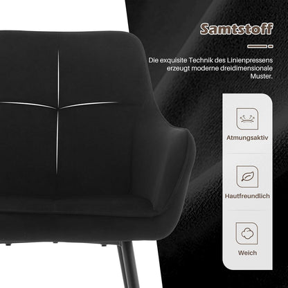 Moderne Esszimmerstühle 2er Set mit Armlehnen Schwarz Samt