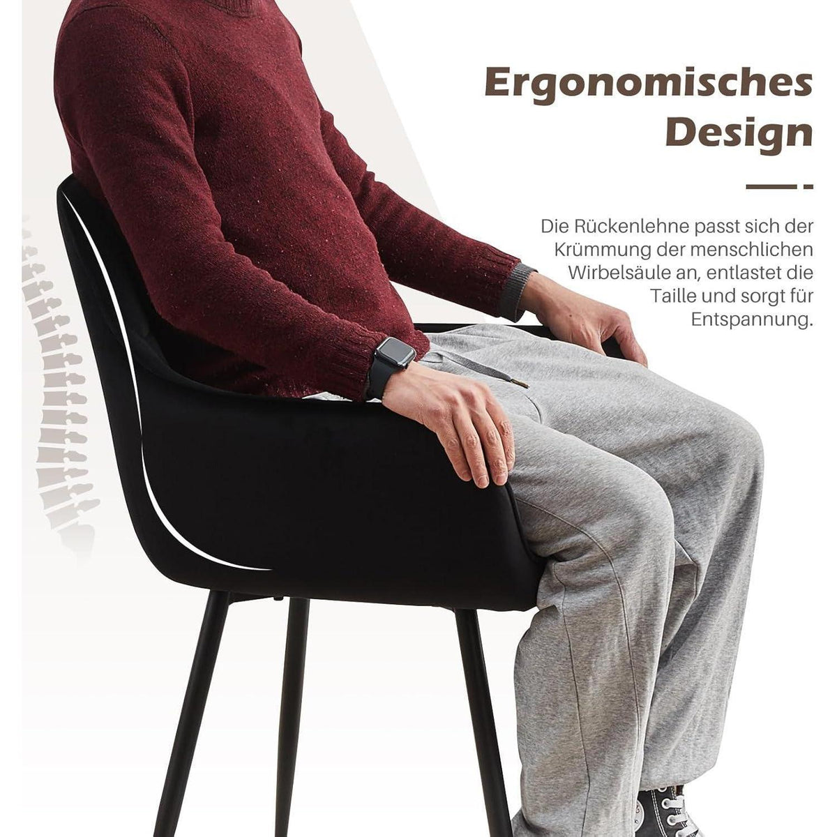 Moderne Esszimmerstühle 2er Set mit Armlehnen Schwarz Samt