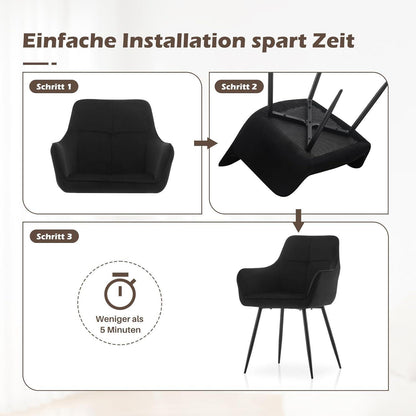 Moderne Esszimmerstühle 2er Set mit Armlehnen Schwarz Samt